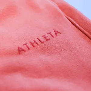 Athleta Retroplush Logo Straight Leg Pants Women MT Persimmon Orange Pintuck thumbnail 3