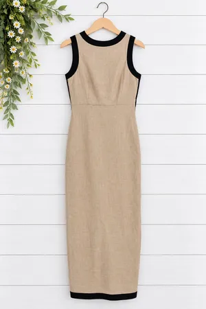 Commense NWT linen blend contrast maxi dress size M Tan Size M thumbnail 10