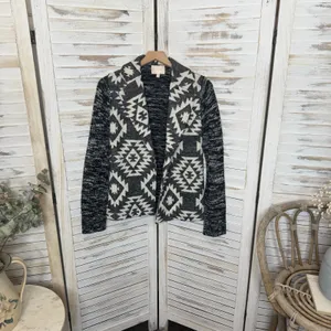 SKIES ARE BLUE Women's Medium Knit Blazer Aztec Southwest Black White Cardigan thumbnail 12