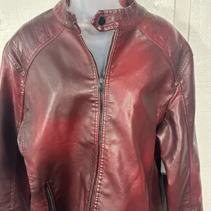 Burgundy Faux Leather Bomber Jacket No Size See Measurements EUC thumbnail 3