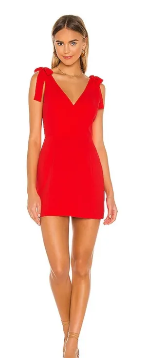 Amanda Uprichard allora Red Tie-Shoulder V-Neck Mini Dress medium thumbnail 1