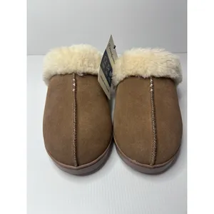 Women's Bed Slippers with Fur by Dearfoams Memory Foam Sz 7/8 Chestnut NWT thumbnail 2