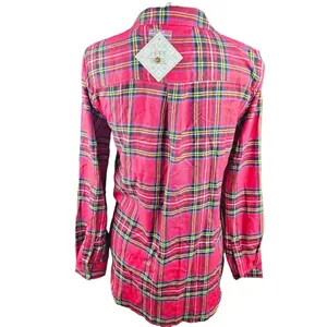 Hippie Rose -658 NWT Red Black Plaid Long Sleeve‎ Front Knot Button Down Shirt S thumbnail 3
