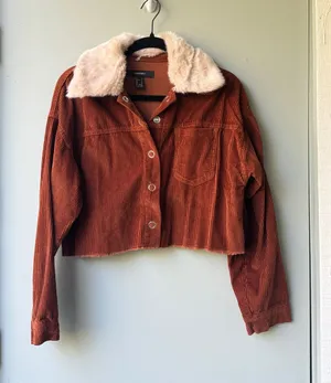 Forever 21 Rust Brown Corduroy Teddy Collar Cropped Jacket thumbnail 1