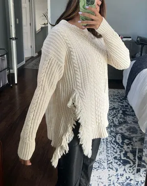 J.Crew Cozy Cable Knit Sweater with Fringe Slit thumbnail 4