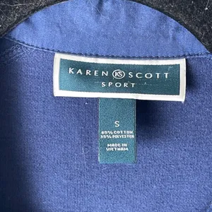 Karen Scott Sport Navy Textured Pullover Long Sleeve Collared Shirt Top Size S thumbnail 3