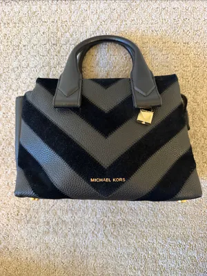 Michael Kors Rollins Small Chevron Satchel Top Handle Bag Black Purse thumbnail 9