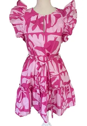 Oliphant Flirty Ruffle Hem Mini Dress in pink XS thumbnail 1