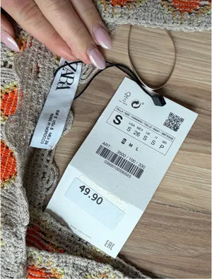 Zara Beige Crochet Midi Dress with Orange & Brown Motif thumbnail 3