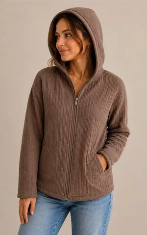 Gap GapFit Quilted Zip Front Hoodie Jacket Brown S Hippie Fisherman Cottage Boho thumbnail 1