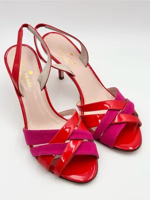Kate Spade Red & Pink Patent Leather Suede Strappy High Heel Sandals Size 7 thumbnail 1