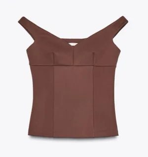 Zara Off the Shoulder Brown Structured Top thumbnail 1