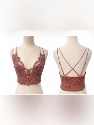 Free People FP1 Dusty Rose Lace Bralette Large Boho Festival Crochet Cami thumbnail 2