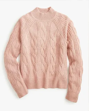 J. CREW mock neck cable knit sweater size medium pink alpaca blend‎ thumbnail 1