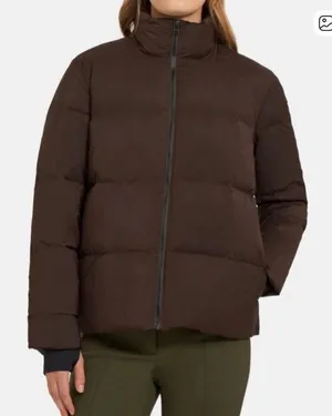 Theory brown stand up collar down fill puffer jacket size small thumbnail 1