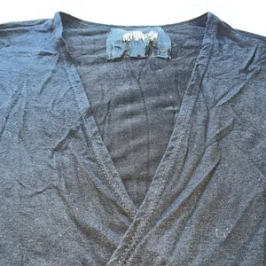 Reformation Stella Tie Front Crop Top Deep V-Neck 3/4 Sleeve‎ Black Small thumbnail 3