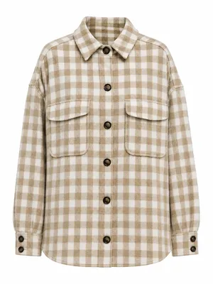 She + Sky Tan Cream Plaid Wool-Blend Shacket Size M thumbnail 2