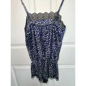 Victoria's‎ Secret Romper Teddy Leopard M Blue Lace Trim Adjustable Straps Satin thumbnail 2