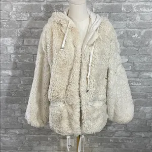 Free People Movement Take a Moment Faux Fur Hooded Jacket in ivory. thumbnail 2