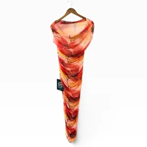 Lulus Sunama Orange Floral Mesh Ruched Bodycon Midi Dress size L NWT thumbnail 4
