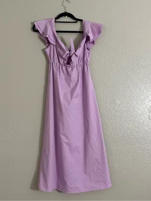 DREW XS Lilac Bow Tie Midi Dress Wedding Guest Kawaii Pastel Romantic Fairy thumbnail 6