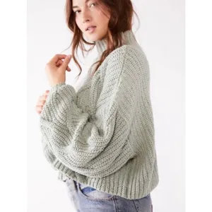 FREE PEOPLE Seasons Change Boxy Sweater Bubble Sleeves in Sage Green Size S thumbnail 4