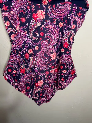 Lands End Purple Floral Paisley Grecian‎ Ruched Slimming One Piece Swimsuit thumbnail 8