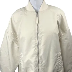 Zara Women's White Oversized Long Sleeve Pockets Full Zip Bomber Coat Jacket L thumbnail 5