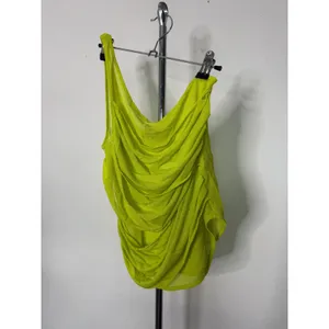 Gauge81 Saray One Shoulder Tank Top Neon Yellow Ruched Mesh Asymmetric thumbnail 2