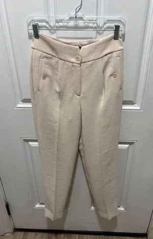 Express Women's Beige High Rise Ankle Trousers with Button Pockets Size 2R thumbnail 1