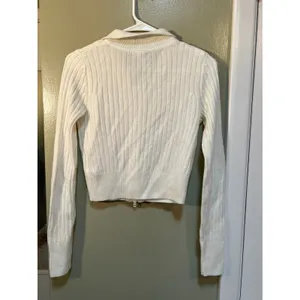 Divided H&M Women's Size Small Full Zip Cardigan Sweater White Ribbed Double Zip thumbnail 6