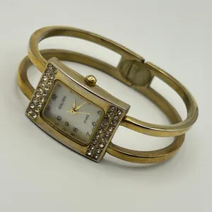 Vintage Golden Gold-tone Mother Pearl Bangle Quartz Watch Working New Battery thumbnail 4