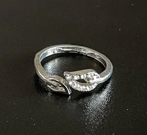 Adjustable silver leaf open ring thumbnail 2