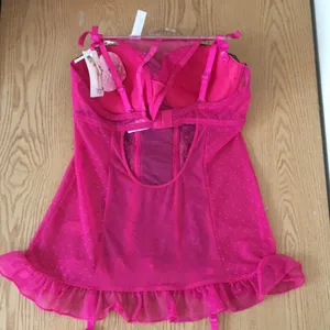 #1 New Playboy Vintage Sexy Padded Bustier With Thong Hot Pink Black size Medium thumbnail 5
