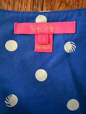 Lilly Pulitzer Kara Cotton Wrap Blue Polka Dot Top Puff sleeve, Sz 8 thumbnail 7