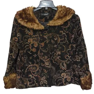 Vintage‎ 90s Y2K Black Rivet Women Brown Paisley Jacket Size Large Faux Fur Trim thumbnail 1