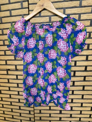 Abercrombie & fitch blue and pink floral sheer blouse size small thumbnail 2