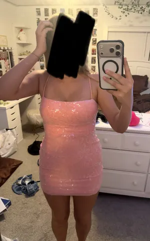 Windsor Pink Sequin Padded Lace-Up Back Mini Dress Size Medium thumbnail 1