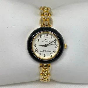 vintage Morita gold tone 18k electro plated women watch 26mm size 6.5” running thumbnail 1
