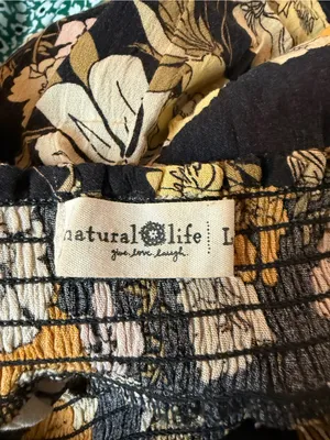 Natural Life Womens Dress Black Yellow Floral Flutter Sleeve Size Large thumbnail 10
