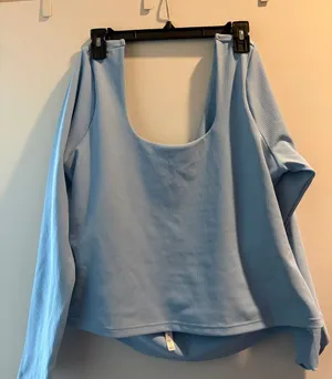 Fabletics Light Blue Ribbed Scoop-Neck Long Sleeve Top thumbnail 1