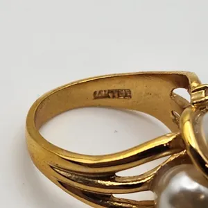 Vintage 14K Gold Electroplated Faux Pearl & Rhinestone Ring (6.25) thumbnail 8