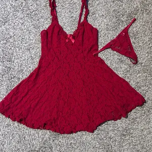 Red Lace Babydoll Lingerie with Bow Accent thumbnail 7