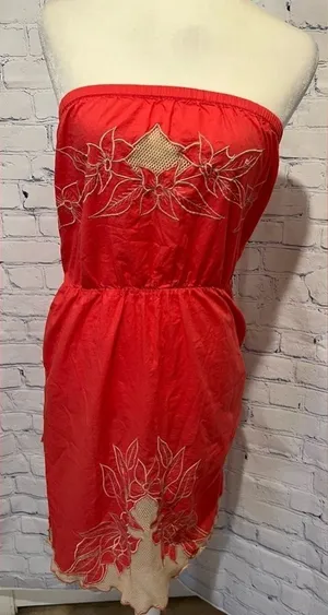 Heritage 1981 coral cotton strapless dress size large thumbnail 1