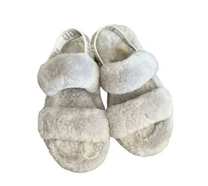 UGG Oh Yeah Fluffy Gray Sherpa Slides Slippers Sandals thumbnail 10