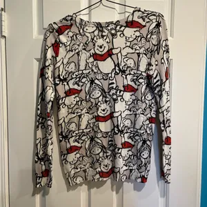 Disney Winnie the Pooh lightweight sweater top gray white red M thumbnail 2