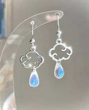 Handmade cute cloud teardrop dangle earrings ☁️💧 thumbnail 1