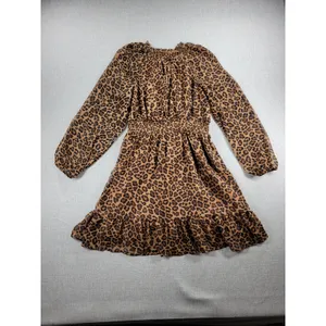 Old Navy Womens Dress Size S Tall Brown Chiffon Leopard Print V-neck Smocked NEW thumbnail 2