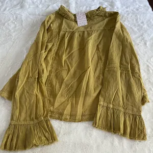 nwt free people Savannah Ruffle Button-up Shirt Ochre Earth size extra small XS thumbnail 2
