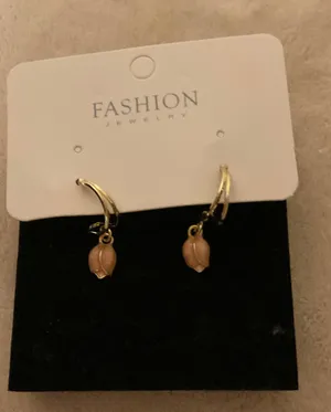 Fashion Jewelry Gold Hoop Earrings with Peach Flower Charms thumbnail 1